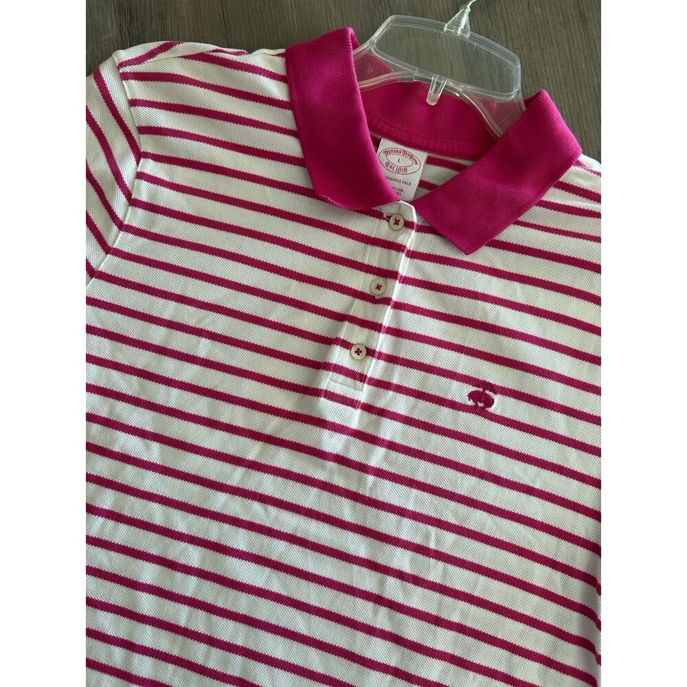 Brooks Brothers 1818 Polo Womens Pink Striped Shirt Size L Cotton